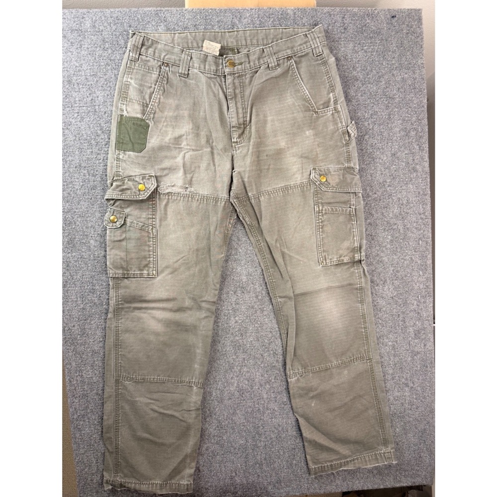 Carhartt B342MOS Mens 36x34 Moss Green Ripstop Cargo Workwear Pants Distressed